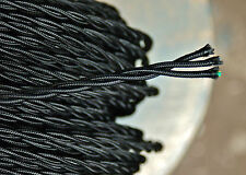 Black Twisted 3-Wire Cloth Covered Cord, 18ga. Vintage Lamp Antique Lights Rayon picture