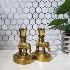Vintage Mottahedeh Brass Elephant Taper Candle Holders with Candle Followers picture