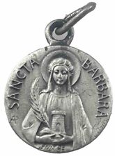 Vintage Catholic Signed Sancta Barbara Petite Silver Tone Religious Medal picture