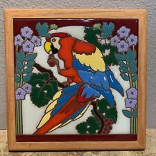 Vintage Arius Santa Fe Art Tile Parrot Sitting On Branch Wooden Frame  EUC picture