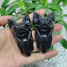 1/3PCS Natural Obsidian Halloween Carved Bat Quartz Crystal Skull Reiki Healing picture