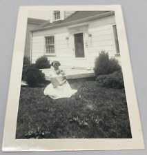 Found B&W Vintage Photo 1950-60's Bridesmaid In Front Of House On Lawn picture