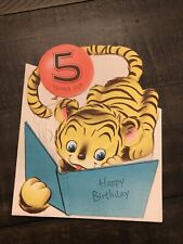 Vintage 1964 Greeting Card Birthday 5th Tiger Kids picture