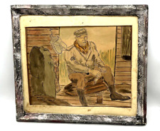 Post WWII SOLDIER ART Water Color/Pastel Signed 1949 France Hand Made Frame picture