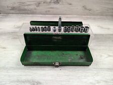 Vintage Sears Taiwan Green Mechanics Box  Socket Set 15pc 1/4