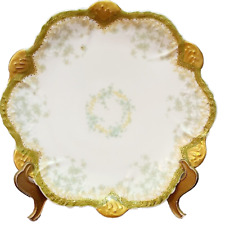 Antique Elite Limoges France Plate - Scalloped, Green Border,  Gold Embellished picture