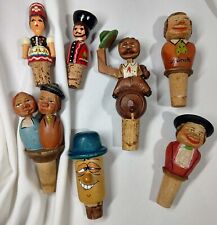 Lot Vintage WOOD Cork Bottle Stoppers Zurich German hand painted carved moving picture