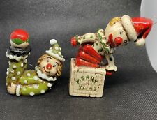 Set of 2 Vtg Clowns Jack-in-the-Box Figurines Ornaments Glazed Porcelain Ceramic picture