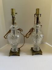 Pair of vintage cut crystal table lamps w/plated brass base picture