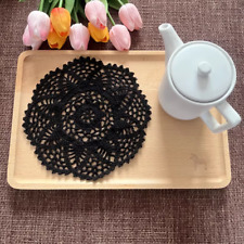 4Pcs/Lot Black Vintage Hand Crochet Lace Doilies Round Table Mat Flower Doily 8