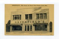 Newton Centre MA 1947 linen postcard, Greenfield's store on Glen Avenue, map picture