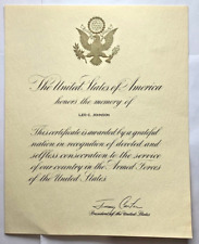 Jimmy Carter United States Armed Forces Memorial Certificate Leo C Johnson picture
