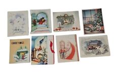 Lot of 8 Vintage 1940s Christmas Cards Homes Fireplace Ephemera Scrapbooking picture