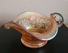 Antique Dugan Marigold Handled  Nappy Dish - Carnival Glass - Windflower Pattern picture