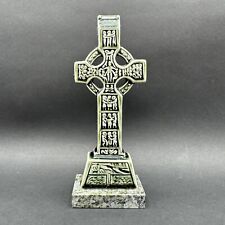 Vtg Irish KNOCK POTTERY Green Ceramic CELTIC CROSS Figurine Marble 6