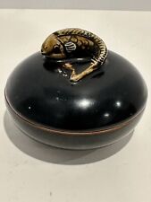 Vintage Tozai Home Black Ceramic Fish Trinket Box Made In Thailand. picture