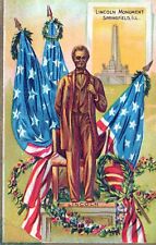 Lincoln Monument Springfield Illinois American Flag Embossed Unposted Postcard picture