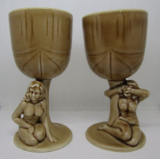 2 Vintage Art Deco Pin-Up Girl Sexy Risque Nude Female Cocktail Glasses picture