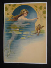 UNUSED 1998 vintage greeting card Pleiades Press BLANK Mermaid Serenaded by Frog picture
