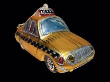Blown Glass Christmas TAXI CAR Ornament Yellow Black Checkerboard picture