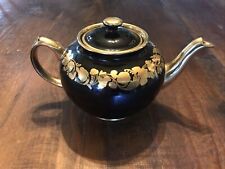 Vintage Sadler Teapot England Black Gold Gilded 1940s Floral 1864 RB With Lid picture