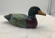 3” Hand Carved & Painted Glass Eyes Wood Mallard Duck Mini Figurine KENT 19C-2 picture