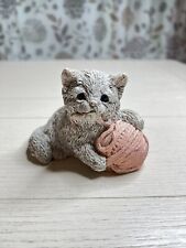 Vintage 1988 Stone Critters The Animal Collection Kitten With Pink Yarn Ball picture