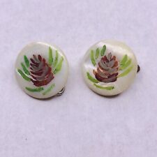 Vintage Mother of Pearl Buttons Painted Pine Cones Set of 2 picture