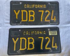 Vintage 1963 California Black Yellow License Plates Pair Set YDB 724 DMV Clear picture
