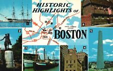Postcard MA Boston Historic Highlights Map Multi View Chrome Vintage PC J195 picture