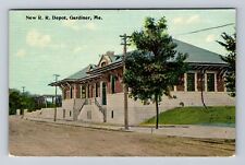 Gardiner ME-Maine, New Railroad Depot, Antique, Vintage c1911 Postcard picture