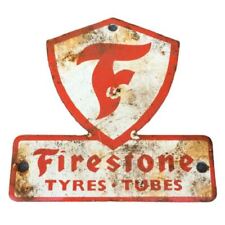 Vintage Firestone Tires White Red Metal Enamel Gas Station Deco 5 x 5
