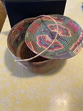 Vintage Hand Woven Coiled  Southwestern Native American?12”Round Basket With Lid picture