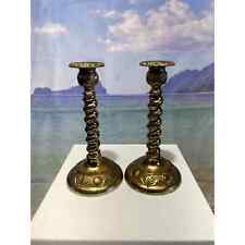 Antique Victorian Twisted Stem Brass Candlestick set of 2 picture