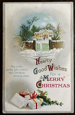 Postcard Merry Christmas Hearty Good Wishes Embossed Vintage picture