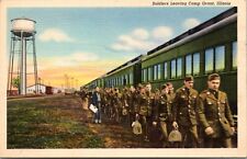 Linen Postcard Soldiers Leaving Camp Grant, Illinois picture