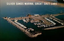 Silver Sands Marina Great Salt Lake Utah aerial view ~ 1950-60s vintage postcard picture