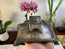 Vintage DRGM Calligraphy Pen Metal Stand Tray with Glass Inkwell RARE Beautiful picture