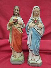 Vtg 1950 Chalkware Sacred Heart Of Jesus Virgin Mary Madonna 12” C.S. 110 & 112 picture