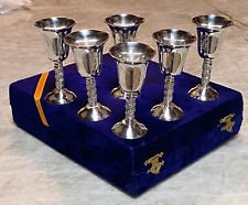 Set of 6 Jerusalem Kiddush Silverplate Cordial Cup Shot Glass Small Goblet 1 oz picture