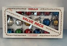 Holly VTG 1 3/4” Glass Christmas Ornaments Glitter Multicolor 18 w/Box picture