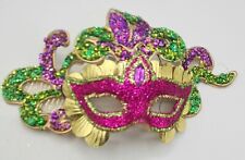 Mardi Gras  Mask Purple Green Gold Pink Fabric Glitter  Ornament 8x3