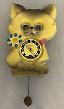 Vintage Linden Wall Clock Cat Moving Eyes Pendulum Plastic Japan Windup no key picture