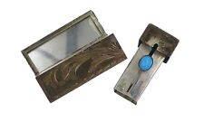 Vintage 800 Silver Hand Carved Turquoise Lipstick Case with Mirror picture