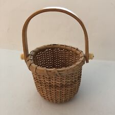 Vintage NANTUCKET Miniature WOOD BASE Basket HANDLE Unsigned 7” Small picture