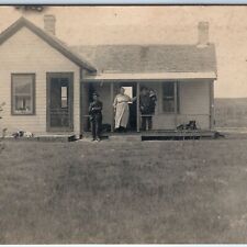 c1910s Folk Victorian Small Farmhouse RPPC Dogs Family Porch Photo House A173 picture