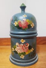 Vintage Hand Painted Round Wood Container With Lid Tole Floral Signed Pipka '75 picture