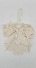 Vintage Handmade Fabric Handkerchief Angel Christmas Ornament Pearl Bead Halo picture