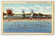 c1940's View From The Ocean Playland Bathing Crowd Rye Beach New York Postcard picture
