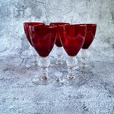 5 Morgantown Ruby Red Golfball Footed/Stem Pattern Glass Goblets picture